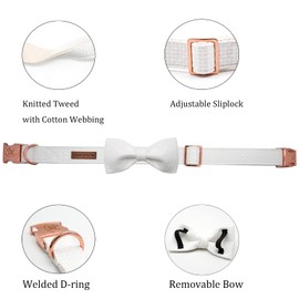 Elegant little tail Dog Collar with Bow - White Adjustable Dog Collar Bow Cotton Durable Bowtie Collar Gift Pet Dog Collar for Large Dogs