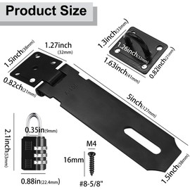 Tnisesm 2 Pack Door Hasp Latch Lock with Combination & Keys Lock, 5 Inch 304 Stainless Steel Safety Packlock Clasp Hasp Latch Extra Thick Gate Hasp with Screws (Black)