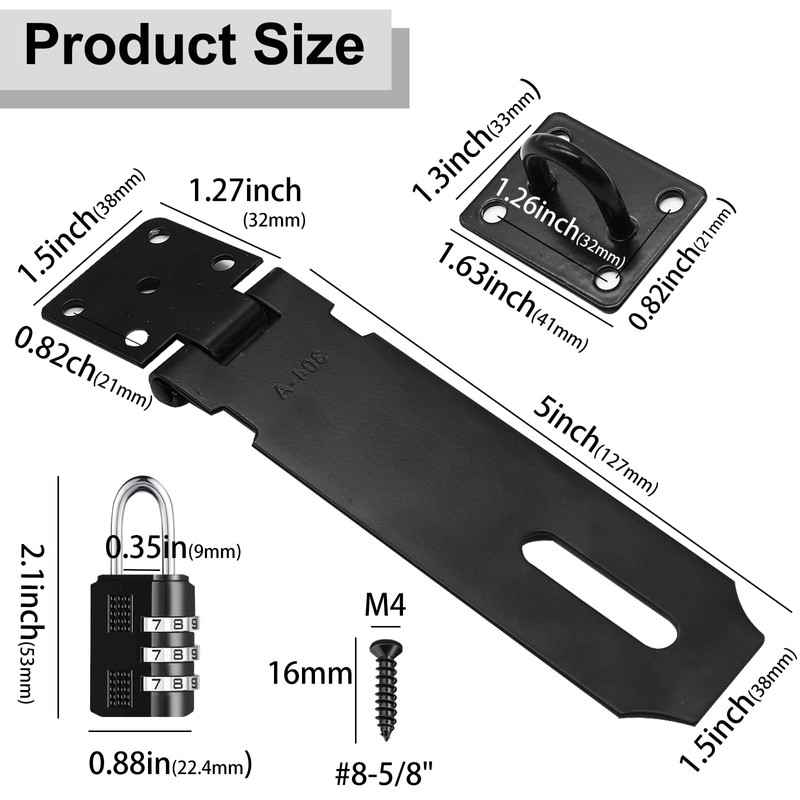 Tnisesm 2 Pack Door Hasp Latch Lock with Combination &