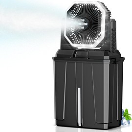 Portable Misting Fan, Rechargeable Outdoor Cooler, Battery Operated Personal Fan with3 Speeds & 8L Bucket for Patio, Camping,Hiking, Backyard, Travel, Desk,Pool, Beach, Black