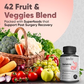 Bariatric Multivitamin with Iron - Easy-to-Swallow Capsule for Post Bariatric Surgery - Post Sleeve and Post Bypass with 42 Fruit & Veggies Blend - 60 Liquid Capsules