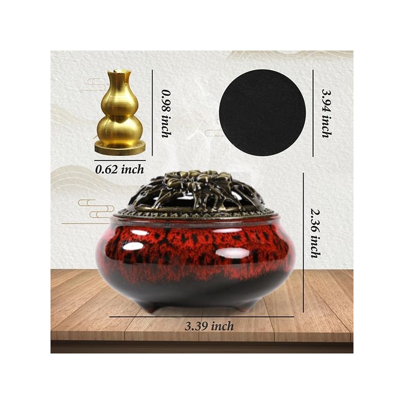 Ceramic Incense Burner with Incense Stick Holder (Red)