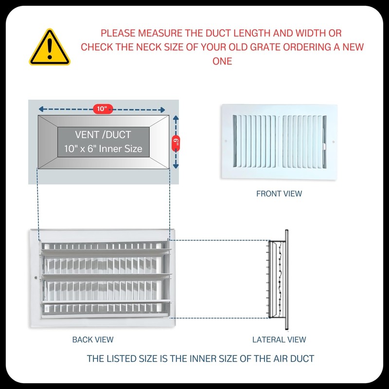 6x10 Inch (Duct Opening) White Air Vent Cover for Floor,