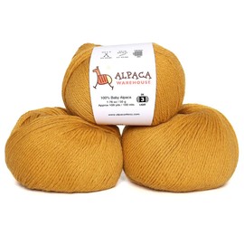 Juego de 3 madejas de lana de alpaca 100% para bebé, fabricado en Perú, suave y perfecto para tejer y ganchillo (dorado, DK)