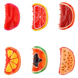Pack 6 Hair Claw Acrylic Fruits Accessories Women Claw Fruit Cherry Watermelon Lemon Strawberry Pineapple Avocado Funny Claws Decoration Hairstyles Summer (Pack D, Large)