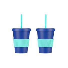 Kids Straw Tumbler, 2 Pack 420ml Tiny to Tots Blue Strawster 2Y+, Made from Recycled Plastic, Reuseable Straw, Stay Hydrated, Perfect Size for Kids Hands