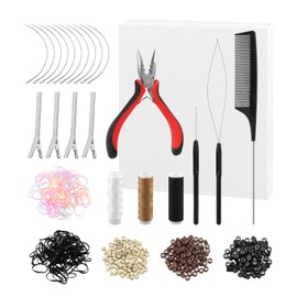 Hair Extension Tools Kit, Hair Extension Parts with 600 Silicone-Lined Micro Ring Beads in 3 Colors, 3-Hole Ring Pliers, Threader, Hair Extension Accessories for Creating a Variety of Hairstyle