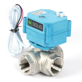 U.S. Solid Electric 3-way stainless steel motor ball valve, T-type water shut-off valve, manual function, standard connection (3/4 inch, AC110-230V)
