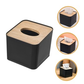 Sosoport Bamboo Tissue Box Cover with Opening Household Tissue Storage Organizer Mini Napkin Holder for Office Desk Living Room Bedroom Decoration Black