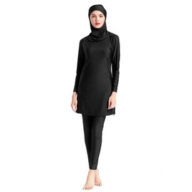 ODIZLI Women Modest Muslim Swimsuits Islamic Arabic Swimwear Burkini Tankini Sets Womens Long Sleeve Top Pants with Hijab Swim Cap Wetsuit 3 Piece Rashguard Surfing Beachwear Bathing Suits Black XL