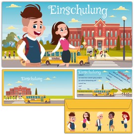 BREITENWERK Set of 12 Cards for First Day of School, Invitation Cards with Envelopes – Invitations for First Day of School School Entrance for Children