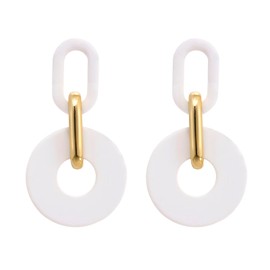 RUOFFETA Acrylic Rectangle Earrings, Fashion Acrylic Square/Oval/Hoop Statement Drop Earrings for Women(White Round)