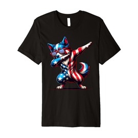 Usa Flag Miniature American Shepherd Dog Dabbing 4th Of July Premium T-Shirt