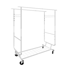 ALSO GO Commercial Grade Metal Heavy Duty Double-rail Garment Rack with Wheels, Adjustable Clothes Storage and Organizer Rack with Shelf for Hanging Clothes for Bedroom, 600lbs, Chrome Finish Silver