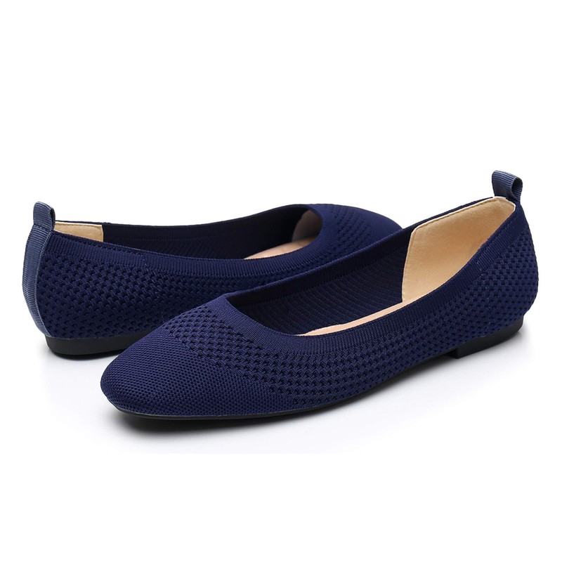 VenusCelia Zapato plano de punto flexible para mujer, Azul Marino,
