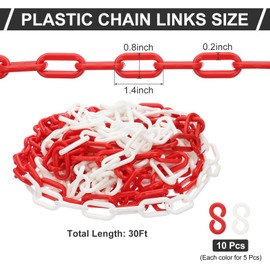 PATIKIL Plastic Chain Links, 30 Foot Safety Chains, Red/White Plastic Chains for Guidance, Queues, Parking, Fences, Gates, Concerts and Decoration