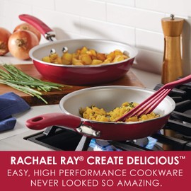Rachael Ray Create Delicious Nonstick Frying Pan Set / Fry Pan Set / Skillet Set - 9.5 Inch and 11.75 Inch, Red