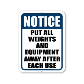 Honey Dew Gifts, Notice Put All Weights and Equipment Away After Each Use, 9 inch by 12 inch, Metal Sign Post, Wall Signs for Home, Workout Room Decor, Home Gym Decor, HDG-1459