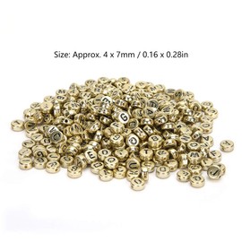 Folany 500Pcs White Acrylic Gold Round Alphabet Beads, 4x7mm, Mixed A-Z, DIY Craft