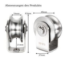 KCNOFNC Pulley with 2 Ball Bearings, Stainless Steel Fitness Pulley, Pulley for Ropes, Steel Cable 12 mm, Load Capacity 500 kg, Pack of 1