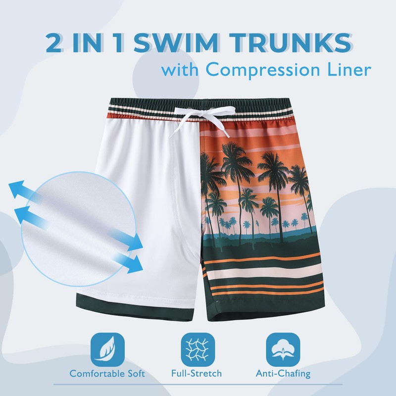 Aisyee Big Boys Swim Trunks with Boxer Brief Liner Swim