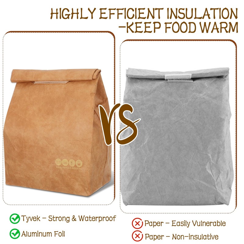 EYUNSTAR 2 Pcs Insulated Brown Paper Lunch Bags, Reusable Lunch