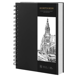 A4 Sketchbook, Spiral Sketch Book with 160gsm Thick Paper - Black Hardback Art Drawing Pad for Sketching, 60 Sheets / 120 Pages