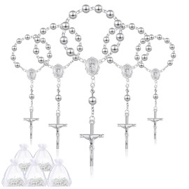 Sasylvia - Juego de 60 piezas de recuerdos de bautizo, 30 piezas de mini rosario bañado para bautizo, cuentas de rosario, rosarios católicos de dedo y 30 bolsas de organza para regalo de bautizo