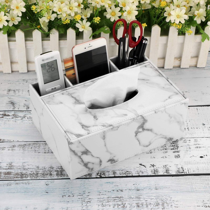 BSTKEY Rectangle Tissue Box PU Leather with Remote Control Organizer