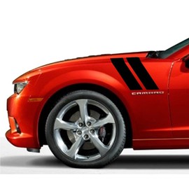 Clausen's World 4 Inch Fender Hood Bars Racing Stripes Vinyl Decal, Fits Chevy Camaro, Both Sides, Black Matte