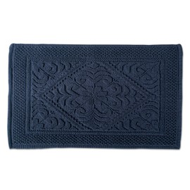 DII Ultra Soft Luxury Spa Jacquard Damask Bath Mat Place in Front of Shower, Vanity, Bath Tub, Sink, and Toilet, 20 x 31 - Navy