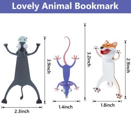3 Pieces 3D Cartoon Animal Bookmarks Funny Animals Reading Bookmark Cute Bookmark Squashed Animals Stationery for Teenagers, Boys and Girls Students