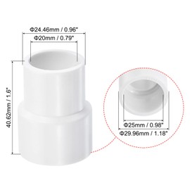 PATIKIL PVC Reducer Pipe Fitting 25mm to 20mm ID, 8 Pack Straight Coupling Adapter Connector, White