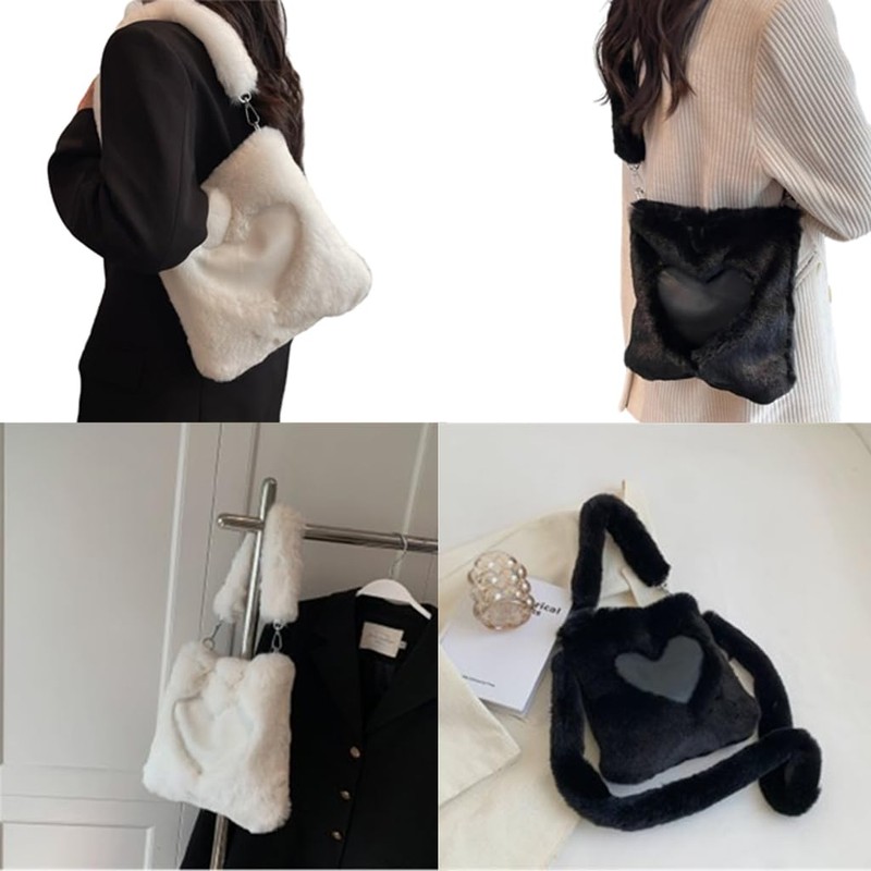 TQUXNGA Heart Pattern Shoulder Bag Winter Handbag Plush Bag for