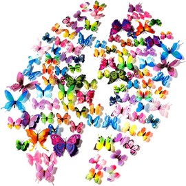 120PCS 3D Colorful Butterfly Wall Stickers, Butterfly Wall Decals, Removable Butterflies DIY Art Decor Crafts for Party Offices Bedroom Room Sticker Set