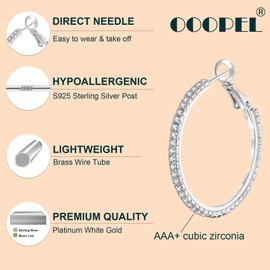 Large Rhinestone Hoop Earrings 925 Sterling Silver Post Cubic Zirconia Hoop Earrings Thin Rhinestones Round Hoop Earrings for Women Silver Hoop Earrings Sparkly Hoop Earrings with Crystals for Womens