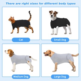 QUEARN QUEARN 2 Packs Breathable Cotton Dog Recovery Suit for After Neuter Spay Abdominal Wounds Protector, Professional Anti-Licking Onesies for Male Female Pets Surgery Bandages, M Black Grey Pure