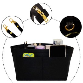 Fovasen Felt Handbag Organiser Insert, Bag Organiser Insert with Handles Keychain, Pocket Purse Cosmetic Storage Bag for Women,Black-XLarge
