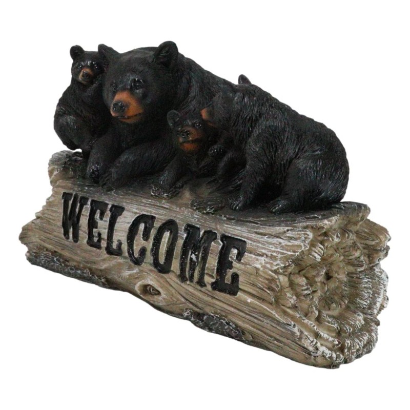 Rustic Forest Black Mama Bear And 3 Cubs Sitting On