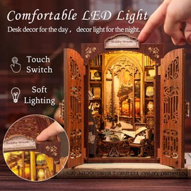 CUTEBEE Book Nook Kit - DIY Miniature House, Dollhouse Miniature House DIY Construction Kit with Dust Cover and LED Light, Booknook Library Model Kits for Adults to Build (Bookshop Memories)