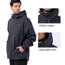 ENDIRAD Mens Rain Jacket, Lightweight Waterproof Windproof Hooded Raincoat, with Side zip Breathable Hiking Golf Outdoor Coat Windbreaker