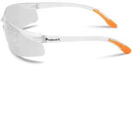 ProtectX Indoor/Outdoor Safety Glasses for Men & Women, Safety Sunglasses with Anti-Fog Scratch Resistant Wrap-Around Indoor/Outdoor Lenses, Non-Slip Orange Rubber Grips, ANSI Z87.1 Rated