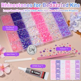 24 Grids Multi-Color Rhinestones Bedazzling Kit, 3/4/5/6mm Resin Rhinestones for Bedazzling, Black Orange White Flatback Resin Gems for Crafts, Bedazzler Kit for Clothes Shoes Tumblers