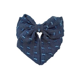 Blue Denim Hair Clip Pin Bow Girls Blue Jeans HairClip Girls Large Bows HairPin BW01 (F2-Dark Blue)