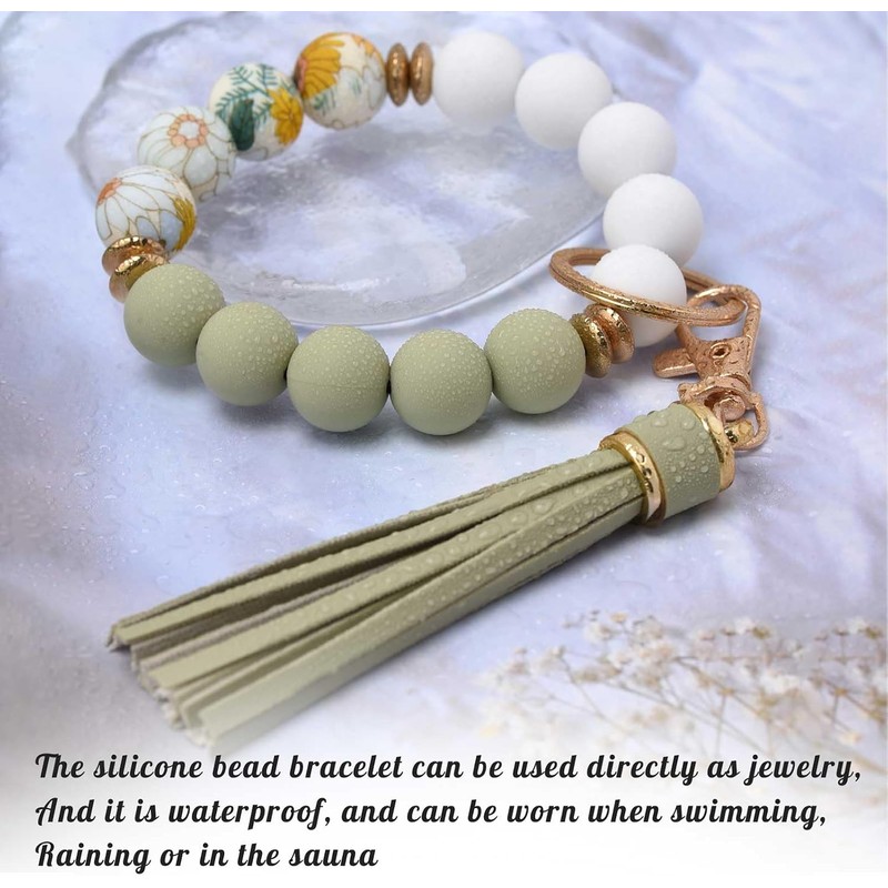 Pulsera de silicona con abalorio, llavero para mujer, con borla