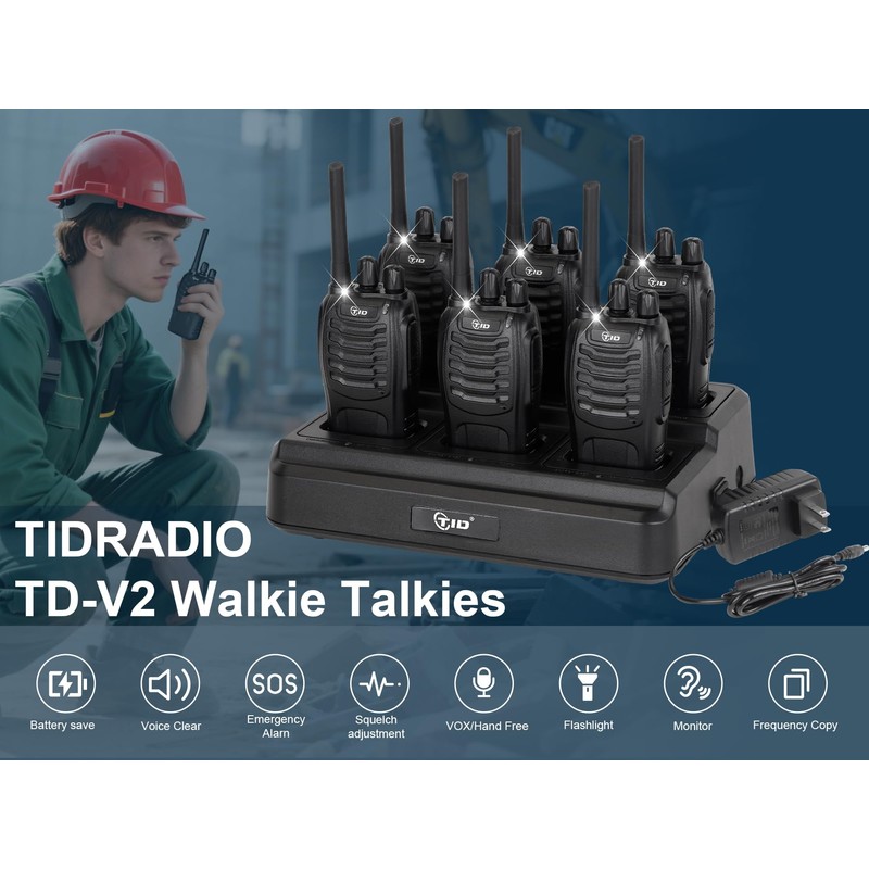 TIDRADIO Walkie Talkies Long Range Two Way Radios with 6-Way