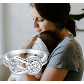 Step Forward Sterling Silver Knot Ring for Mother: Infinity Finger Ring for Mom, Mothers'Day Birthday Christmas Jewelry Gift for Mama