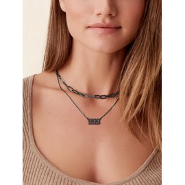 FindChic Black Layered Necklaces for Women Trendy Dainty Angel Number 999 Stainless Steel Paperclip Choker Chain Lucky Jewelry Gift for Girlfriend Her