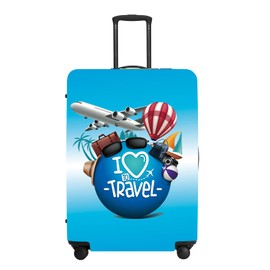 "I Love to Travel" Luggage Cover Set, Adventure Themed Suitcase Protector with Passport Stamp Prints, Elastic Fit for 18-32 Inch Bags, Wanderlust Gifts for Couples