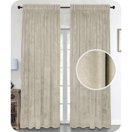 BEAUTEX Velvet Curtain, Ruffle Tape, U-Tape Curtain, Darkening and Opaque, 140 x 145 cm (Width 140 cm, Height 145 cm, Beige)